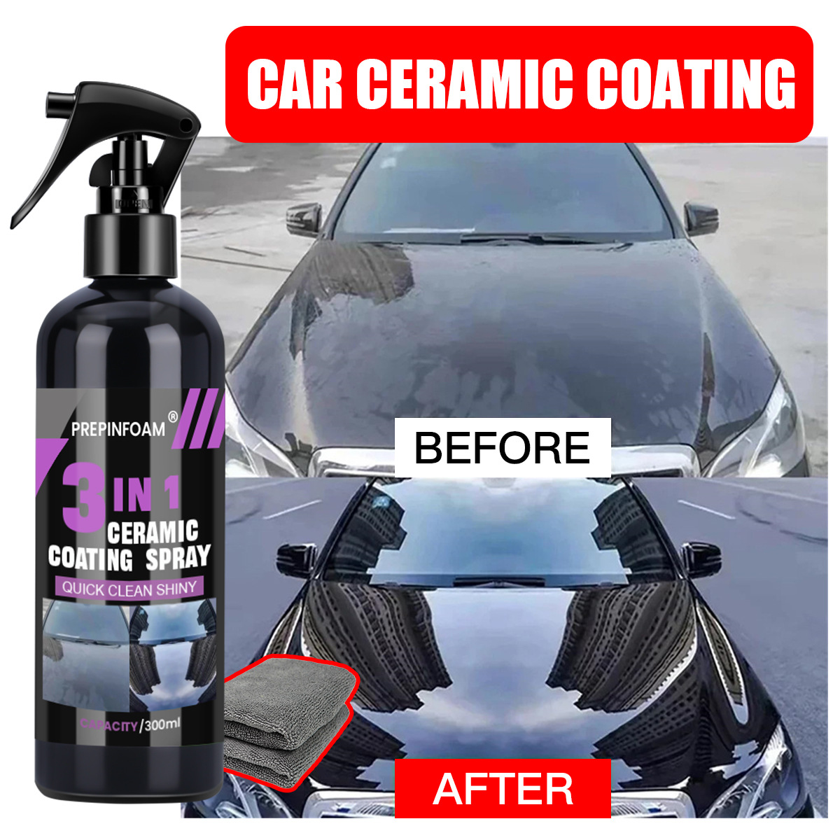 Car Wax Ceramic Coating - สเปรย์ทำความสะอาดรถยนต์ ขจัดคราบ ทำให้รถเงางาม ด้วยนาโนคริสตัลโค้ทติ้ง น้ำยาเคลือบแก้วเซรามิกสำหรับพื้นผิวรถยนต์